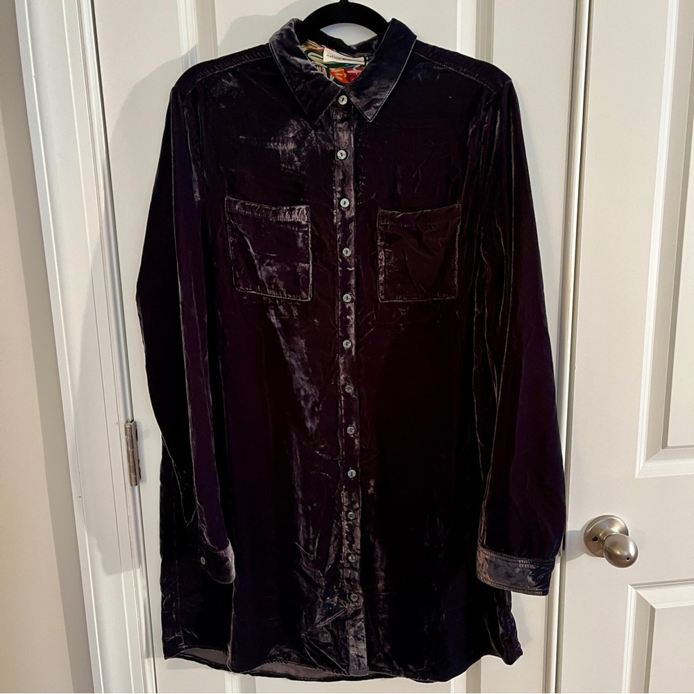 NWOT Natural Life “Rocky” Slate Grey Velvet Shirt Dress - M - Picture 5 of 10